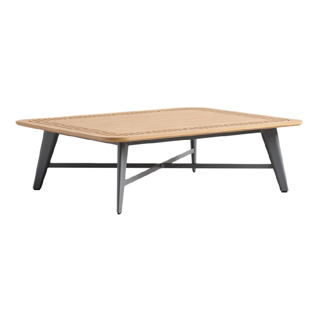 Modern Rectangular Coffee Table with Slatted Wood Top and Metal Legs