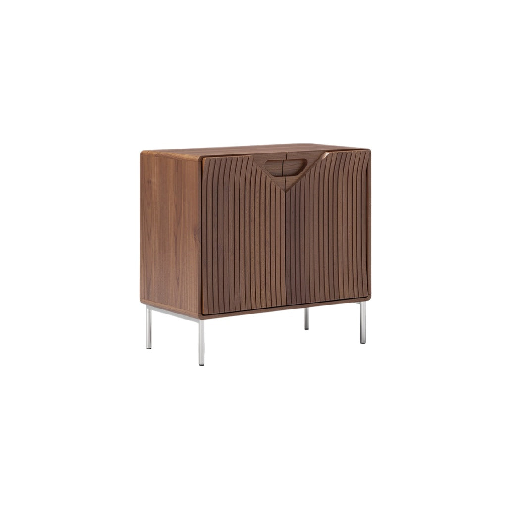 Mid-Century Modern Wooden Side Cabinet with Textured Front and Sleek Legs